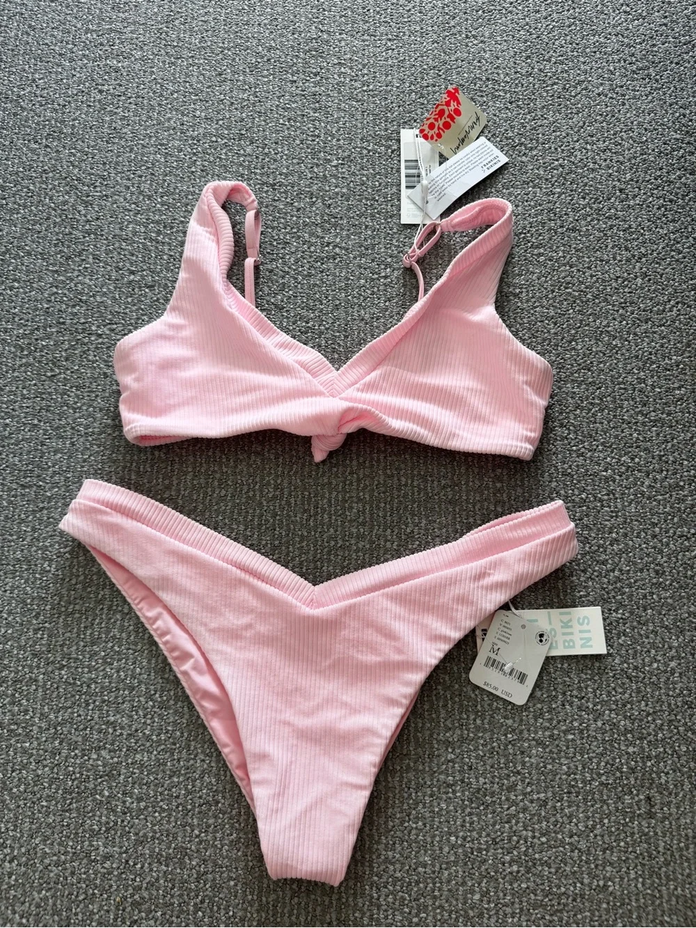 Frankies bikini Pink Ribbed Bikini Set